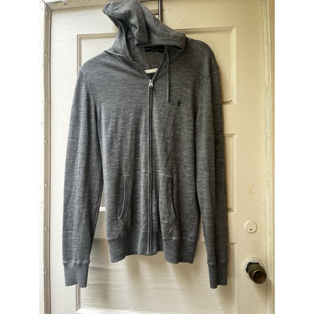 AllSaints Merino Zip Up Sweater M Ramskull Hoodie Grey Minimalist Classic Casual